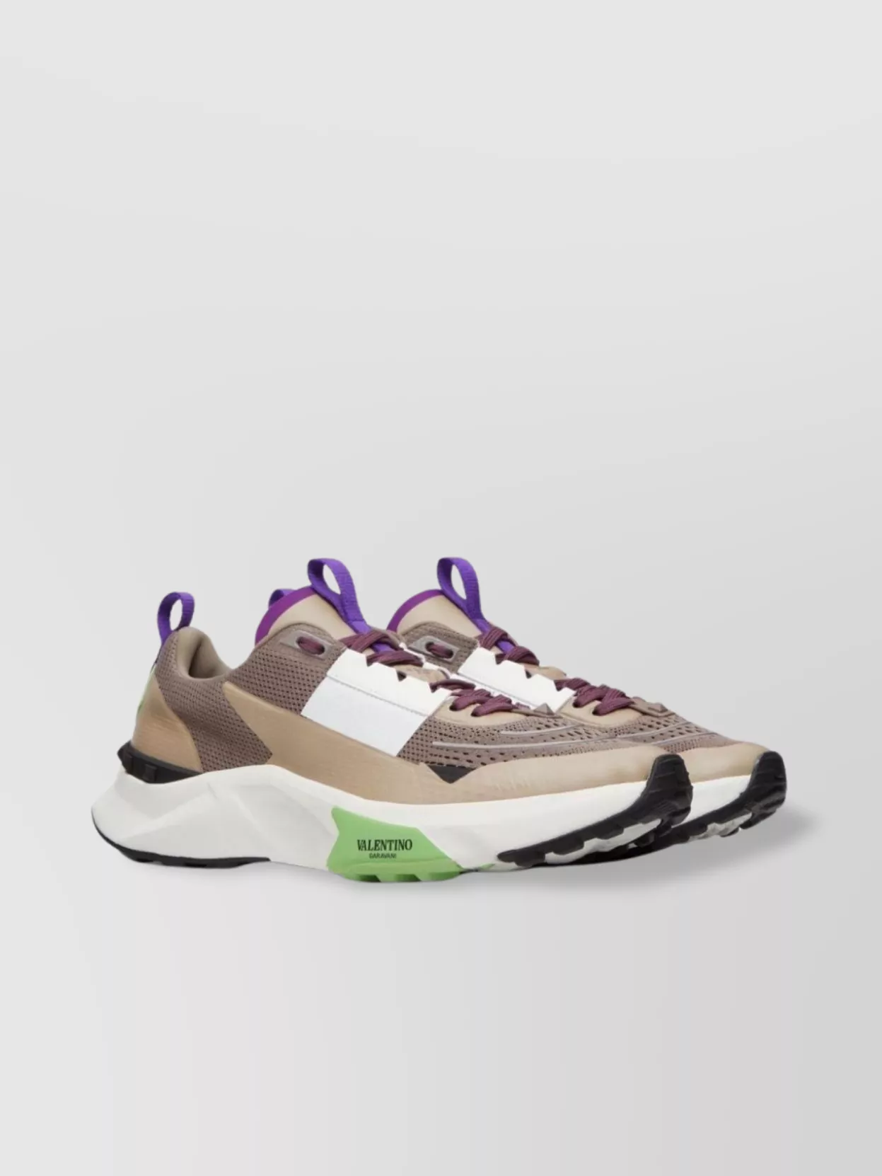 Shop Valentino Low Top Sneakers In Beige/purple/white
