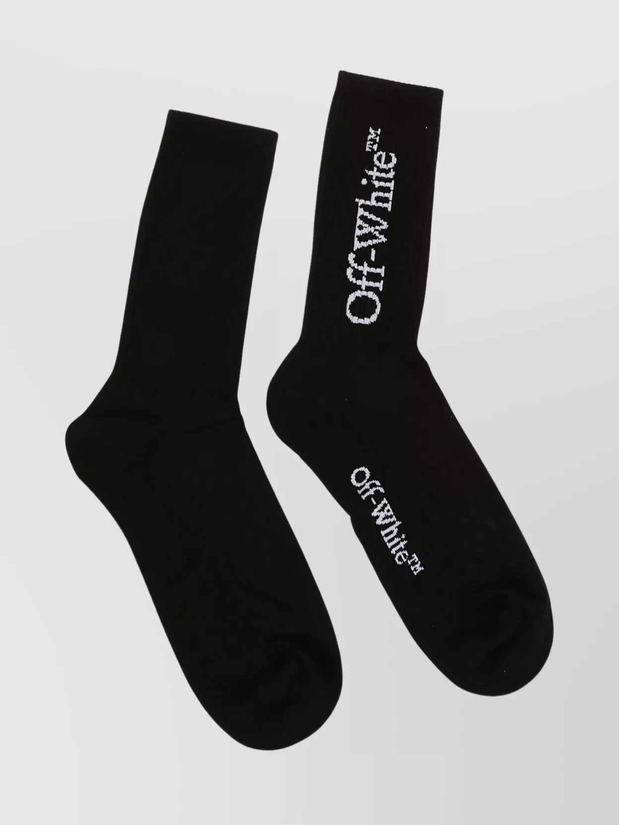 Shop Off-white Logo Ribbed Cuff Mid Calf Socks In Black