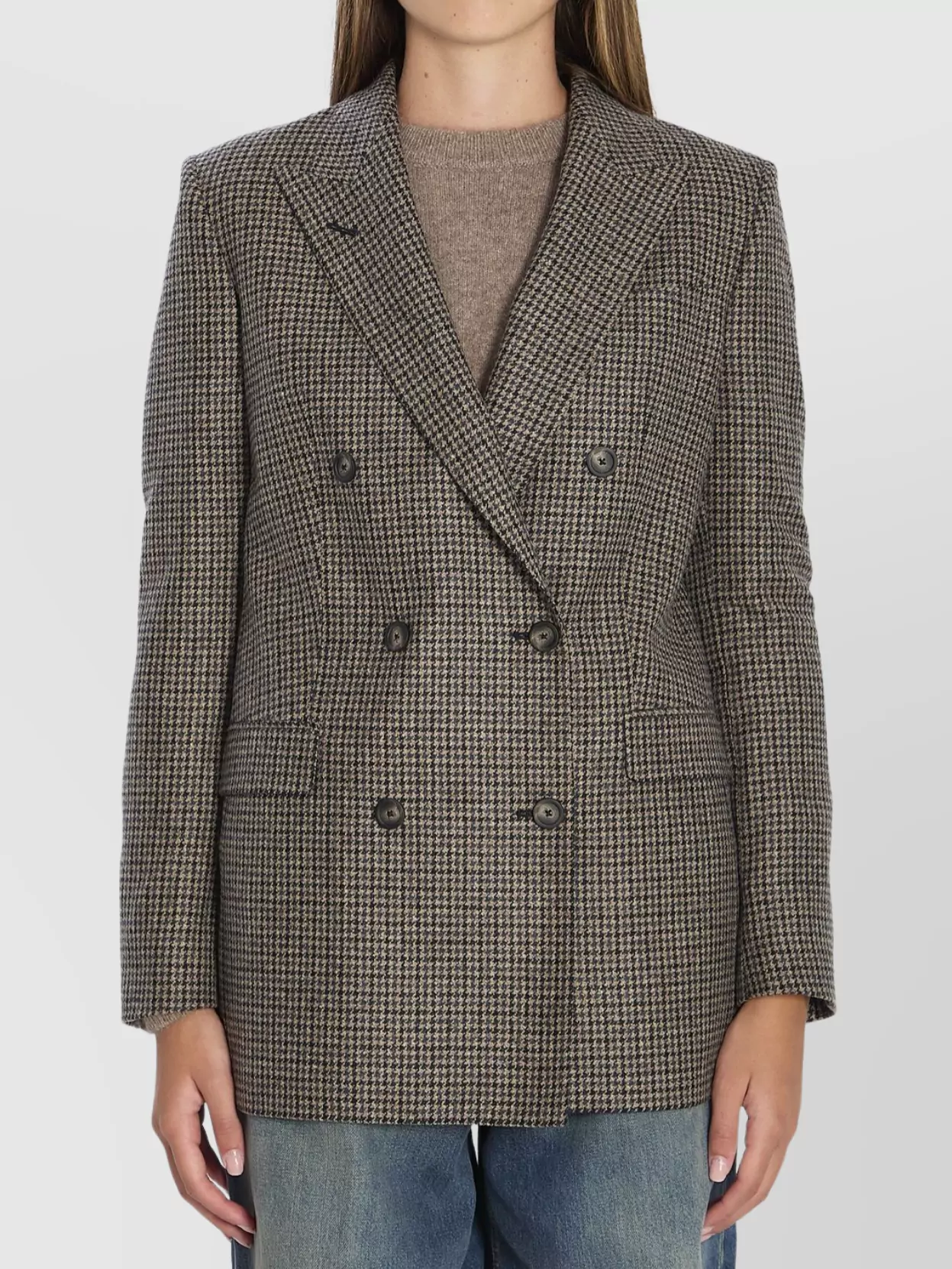 Tagliatore Jasmine Double-breasted Blazer In Houndstooth Wool In Burgundy
