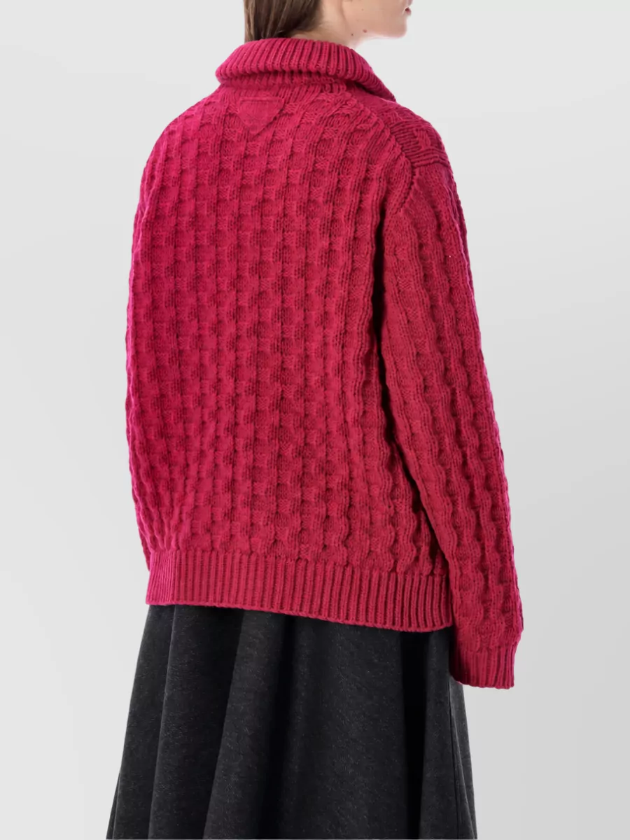 Prada Wool Aran-Knit Boxy Zip Cardigan