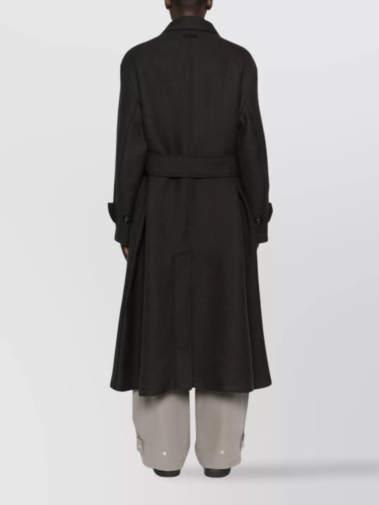 Ami Paris Long Wool Coat Belted At Waist