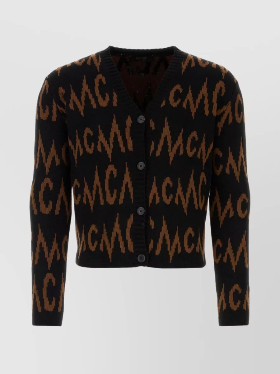 Shop Mcm Monogrammed V-neck Knit Cardigan In Black
