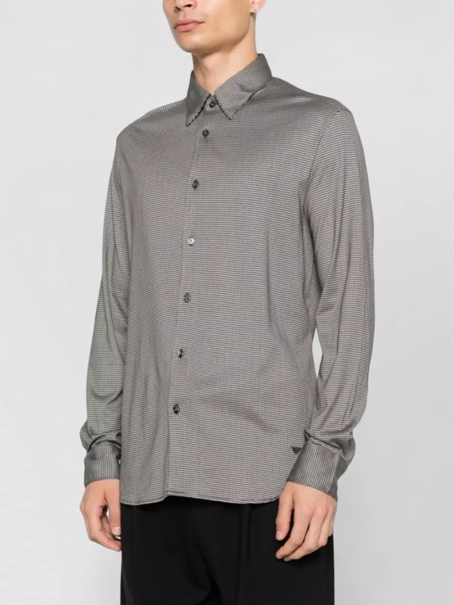Emporio Armani Long Sleeve Cotton Blend Shirt Geometric Pattern