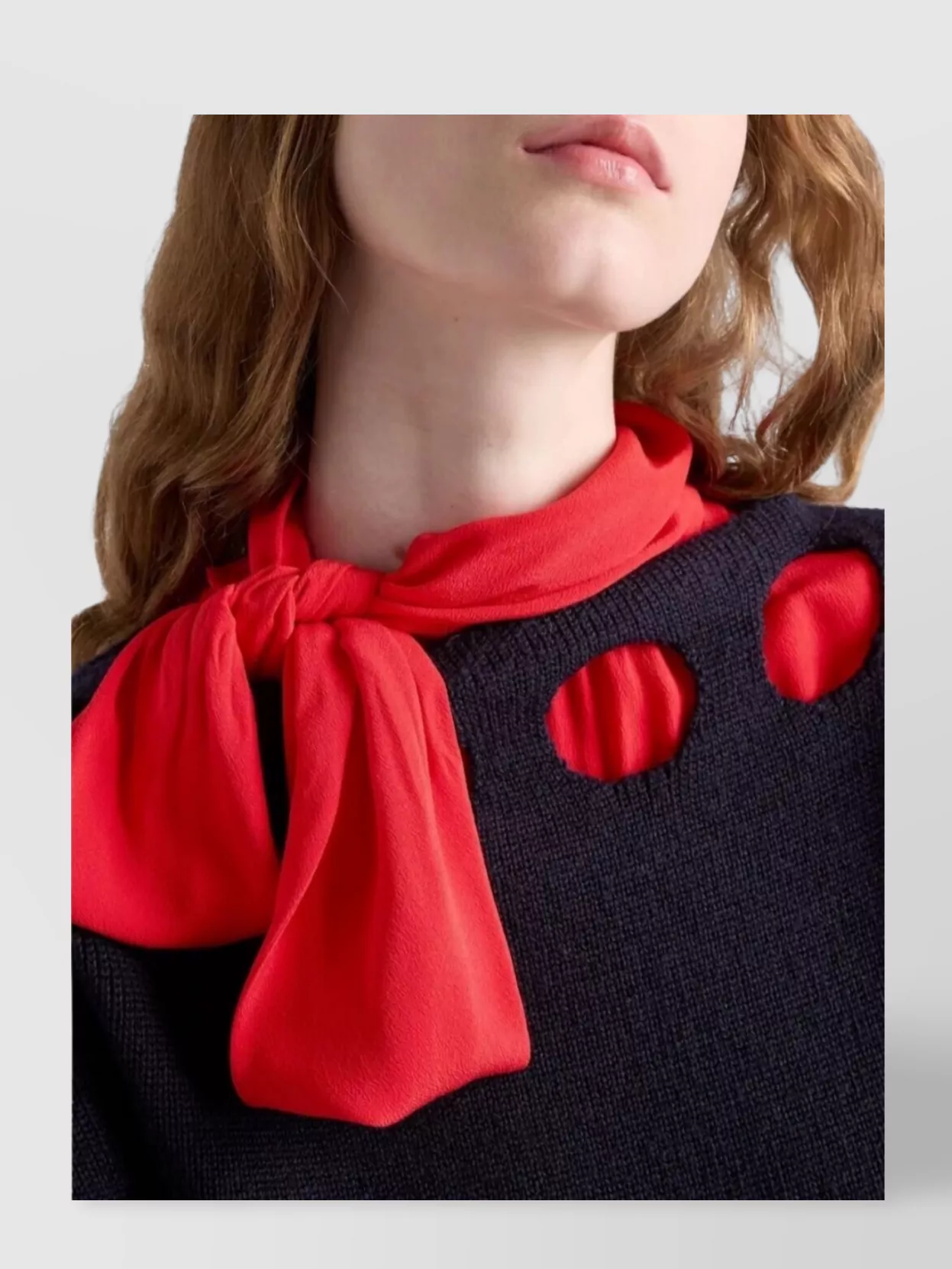 Prada Marocaine Offset Button Silk Top With Scarf In Red