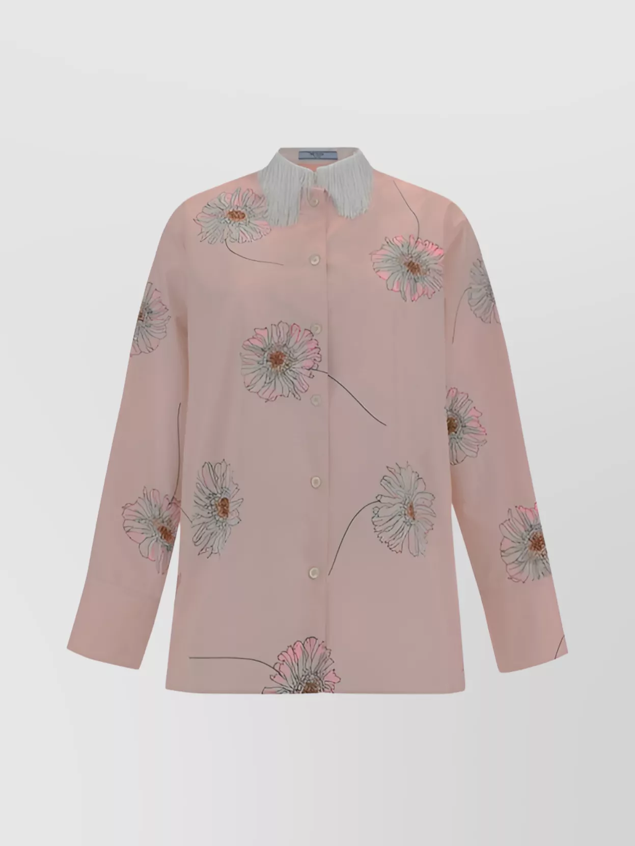 Shop Prada Oversize Floral Print Shirt With Contrasting Collar