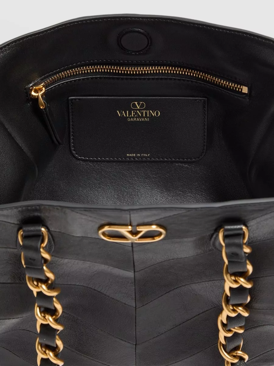 Valentino Small Laseine Tote Chevron Chain Strap