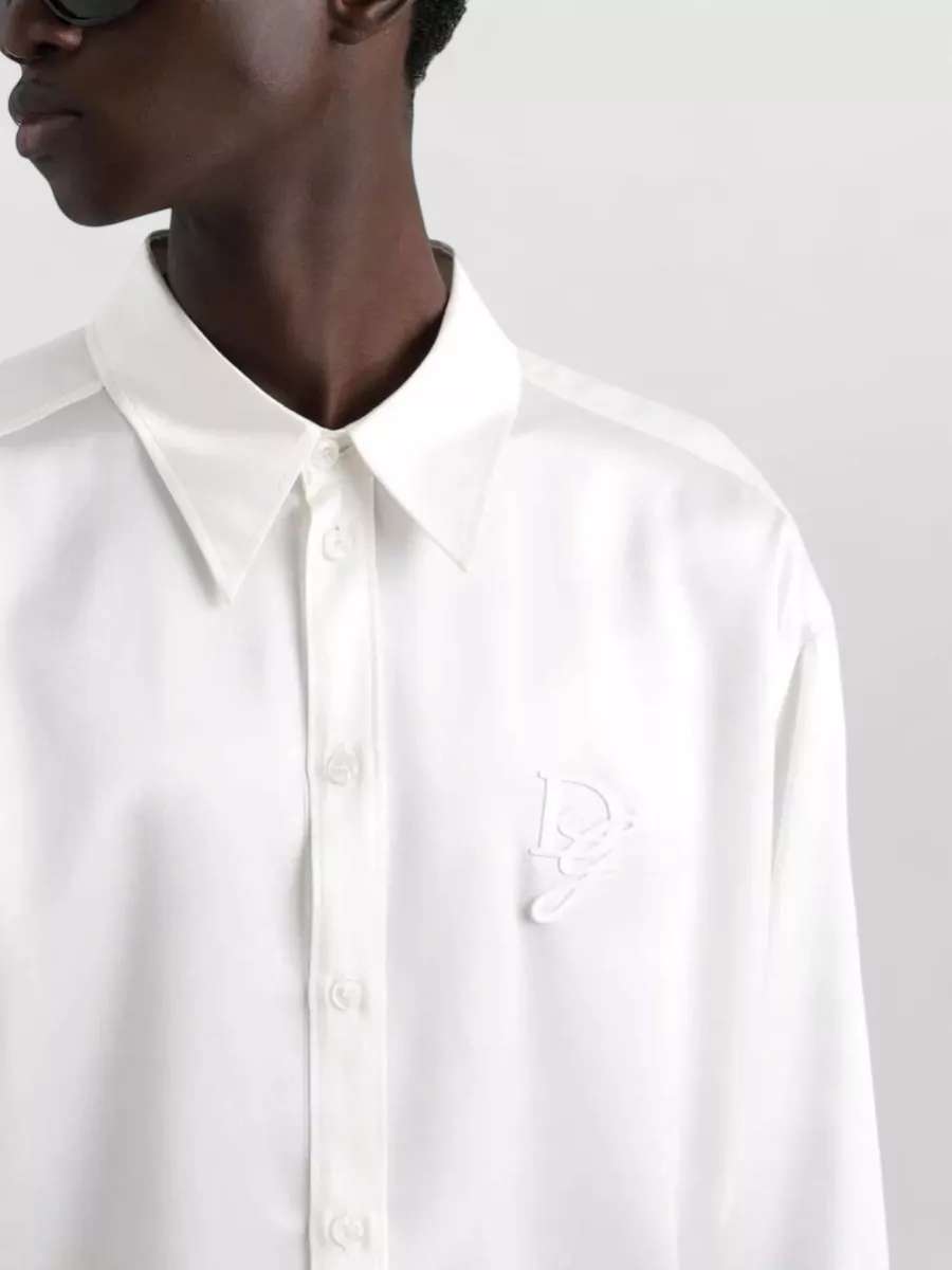 Dolce&Gabbana Silk Shirt Point Collar Long Sleeves Pleated