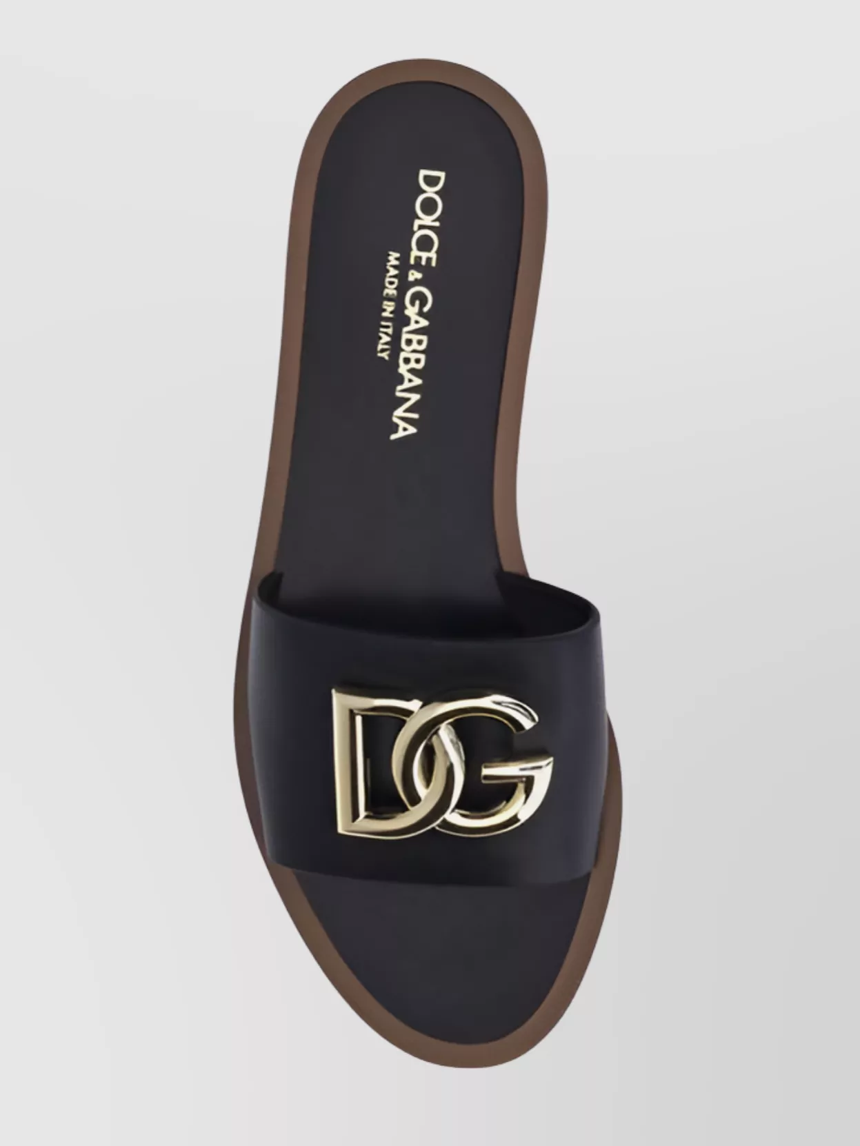 Dolce & Gabbana Flat Leather Slide Sandals With Front Embellishment In Black
