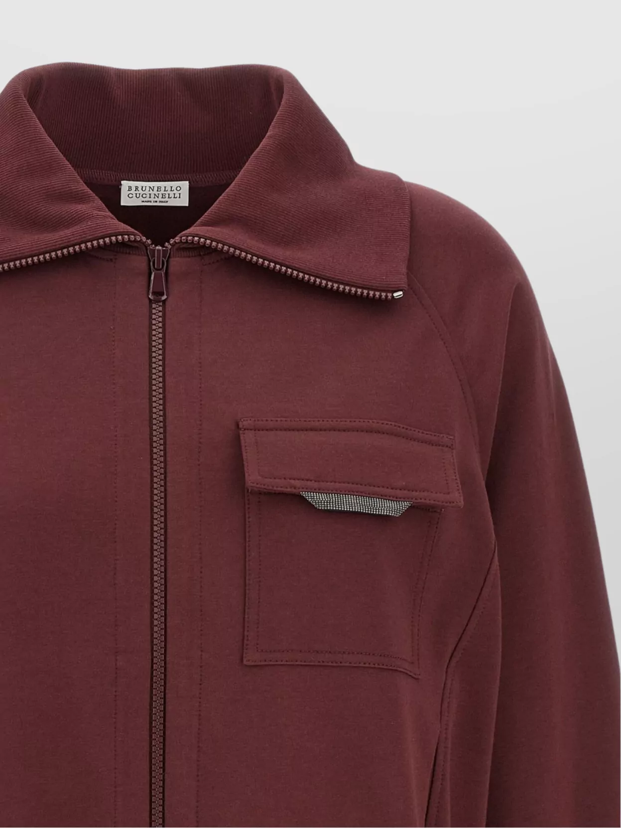 Brunello Cucinelli Collared Neck Sweatshirt With Shiny Flap Detail In Red