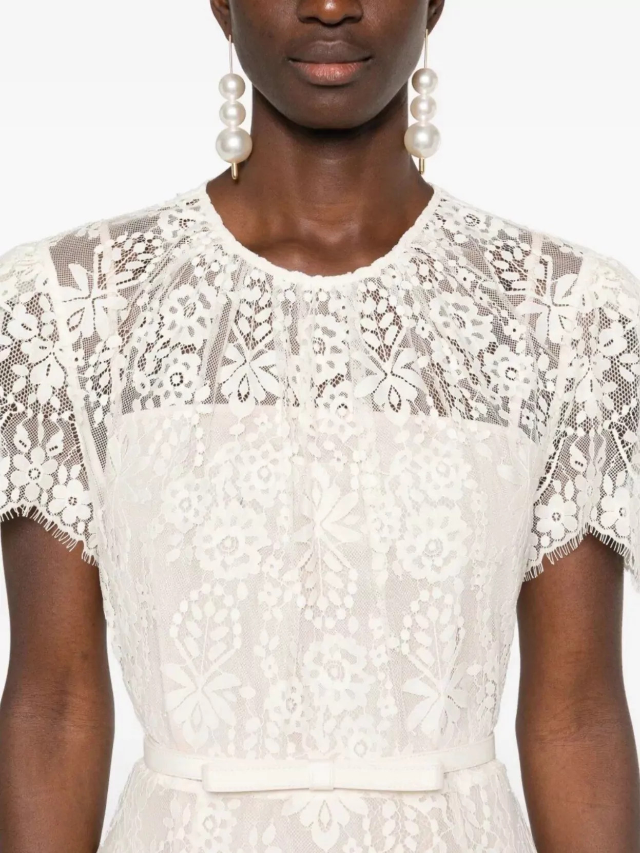 Self-portrait Ivory Organic Cotton Lace Diamante Trim Midi Dress