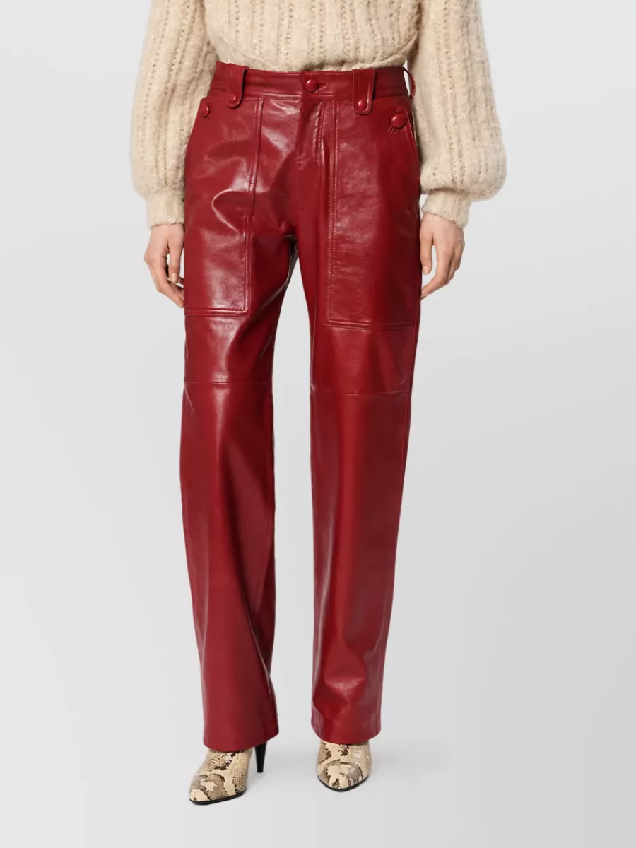 Isabel Marant Lamb Leather Paneled Straight-Leg Trousers