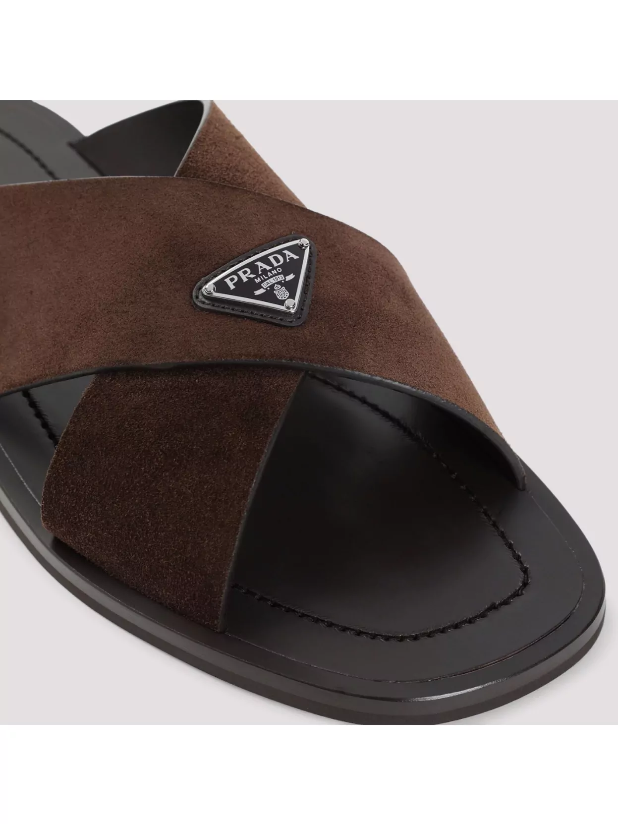 Prada Suede Leather Flat Sole Sandals In Brown