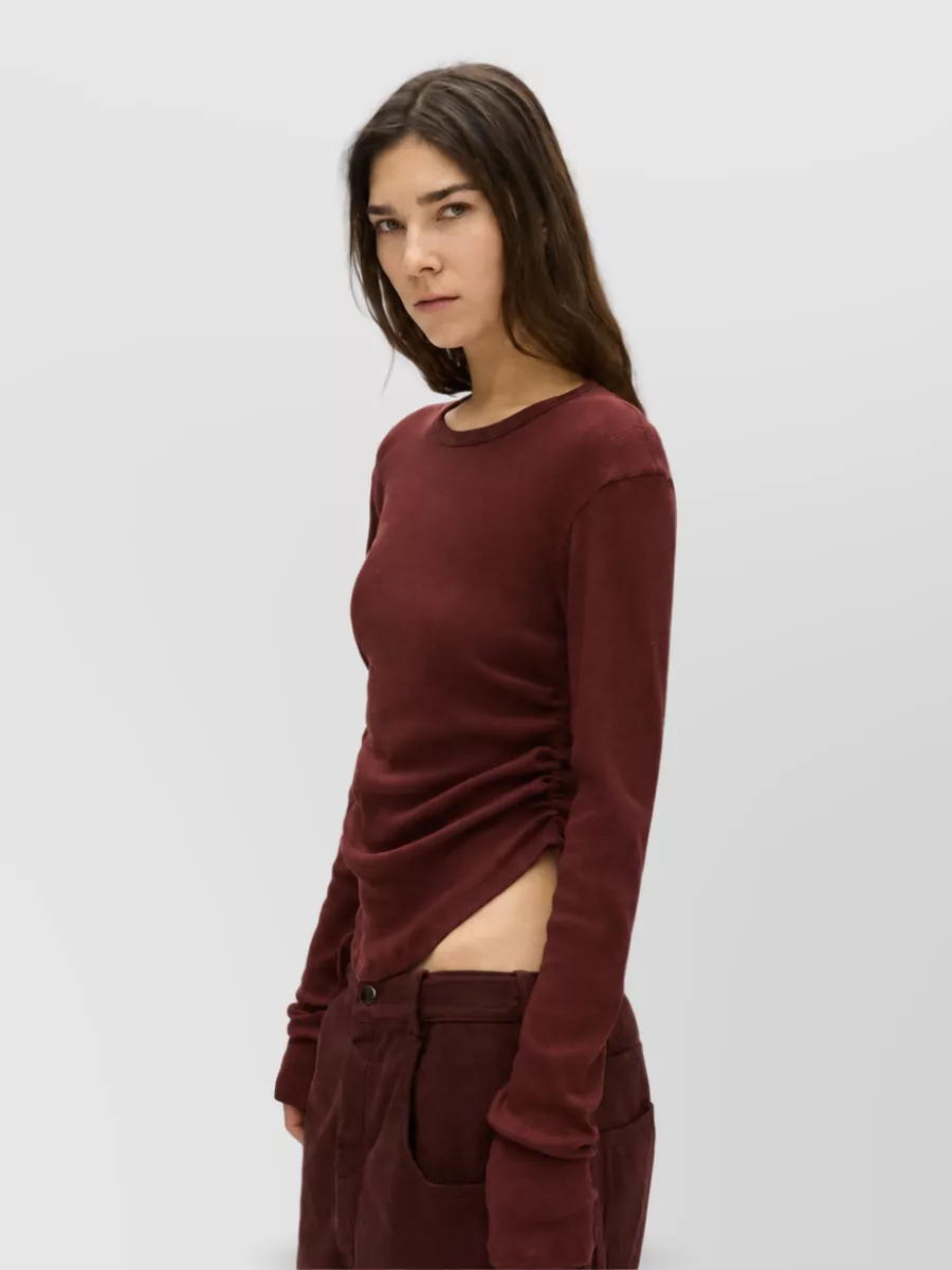 Ann Demeulemeester Cotton Ribbed Cropped Long Sleeve Top