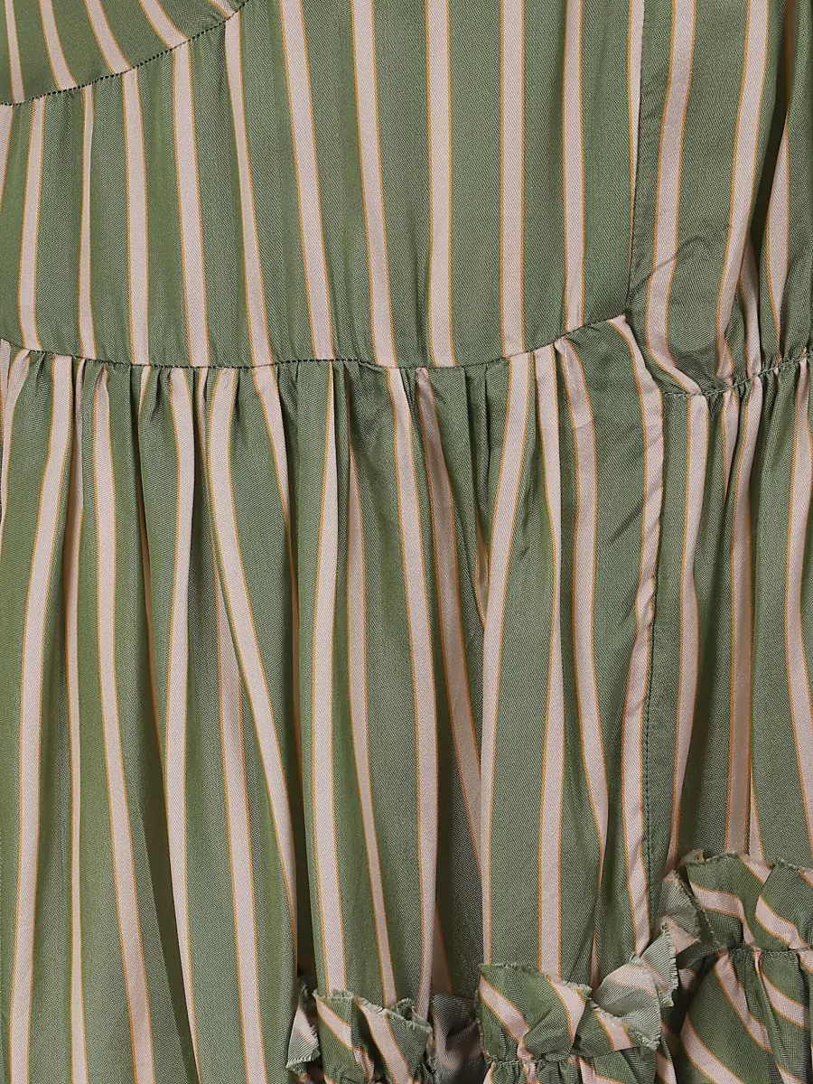 Dries Van Noten Striped Satin Asymmetric Ruffled V-Neck Tank Top