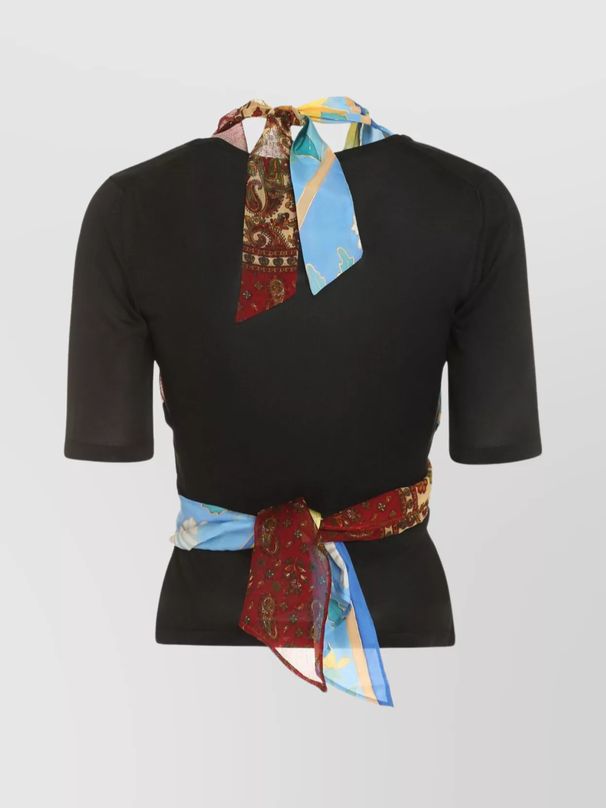 Marine Serre Knit Top With Silk Scarf Detail
