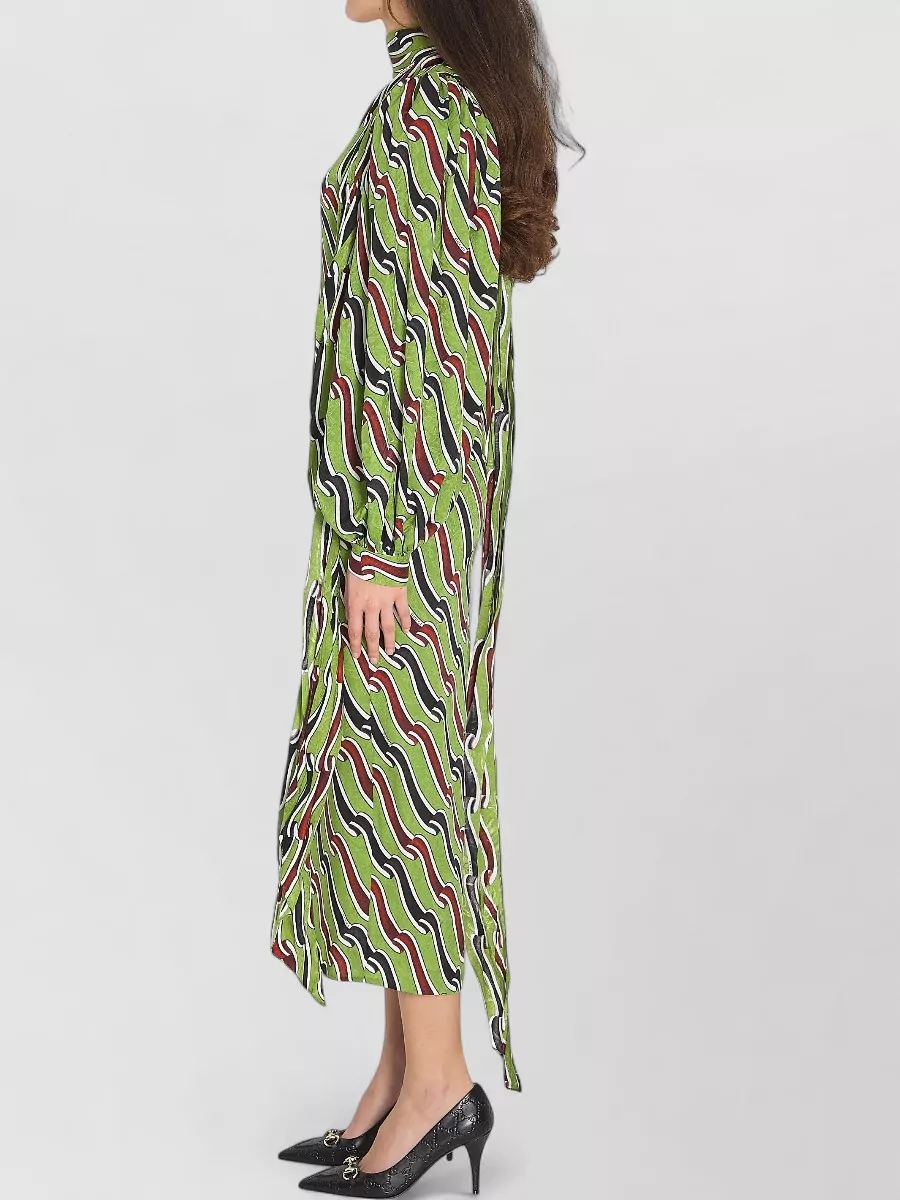 Gucci Silk Midi Dress High Neck Bow