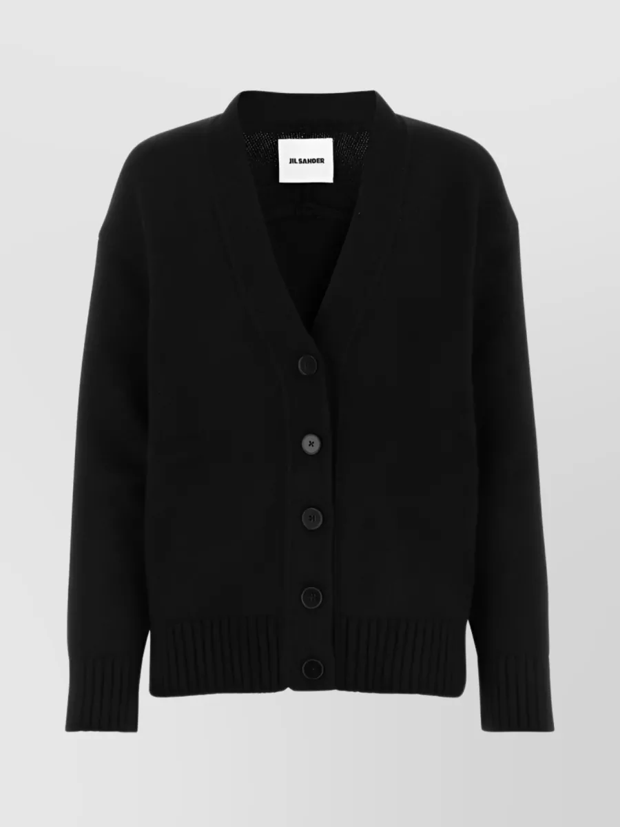 Shop Jil Sander V-neck Button-up Knit Cardigan In Black