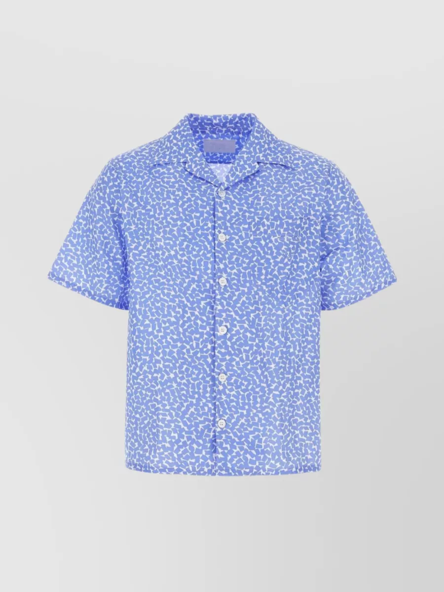 Shop Prada All-over Print Short Sleeve Poplin Shirt In Blue