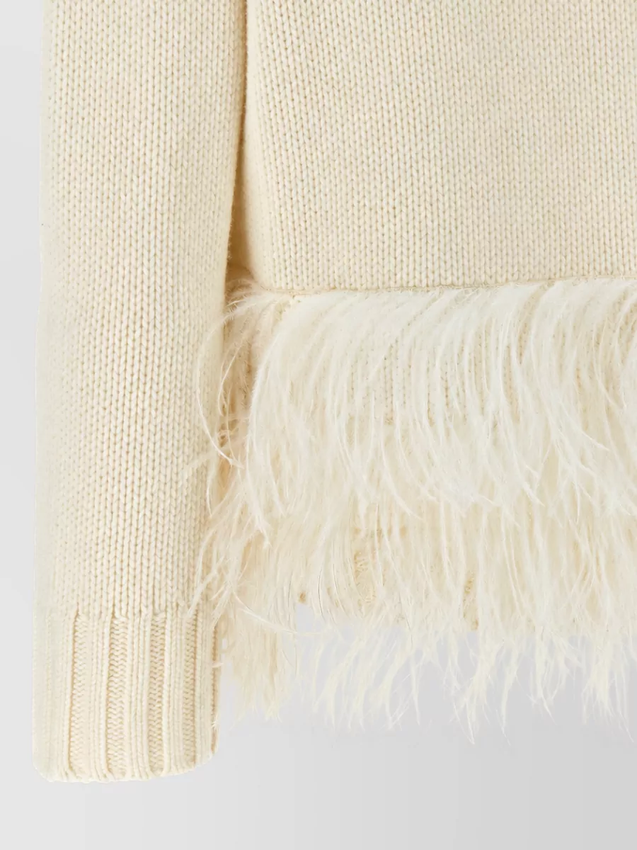 Fabiana Filippi Wool Silk Cashmere Ribbed Turtleneck Feather-Hem Jumper