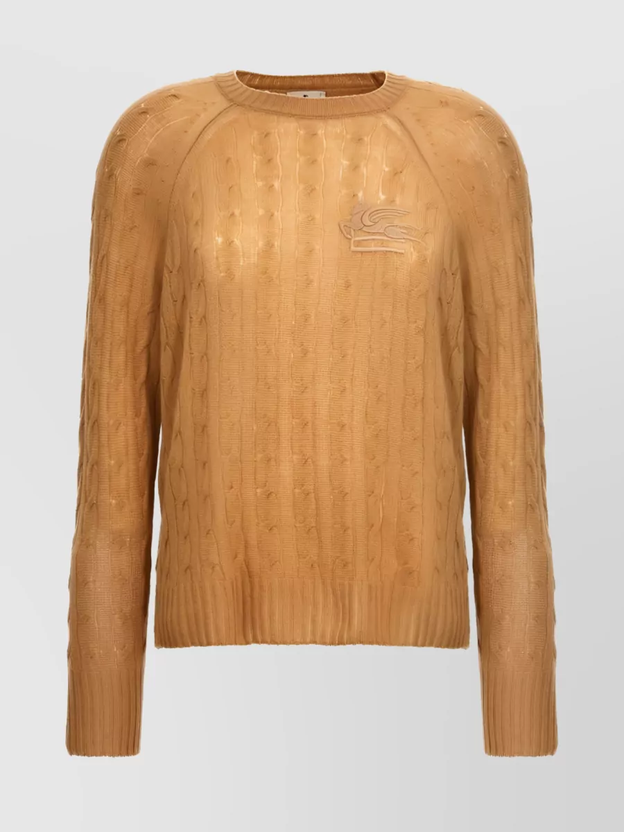 Shop Etro Logo Cable-knit Cashmere Sweater In Brown