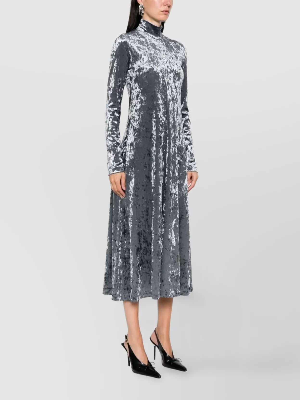 Forte Forte Long Velvet Stretch Dress With High Neckline In Gray