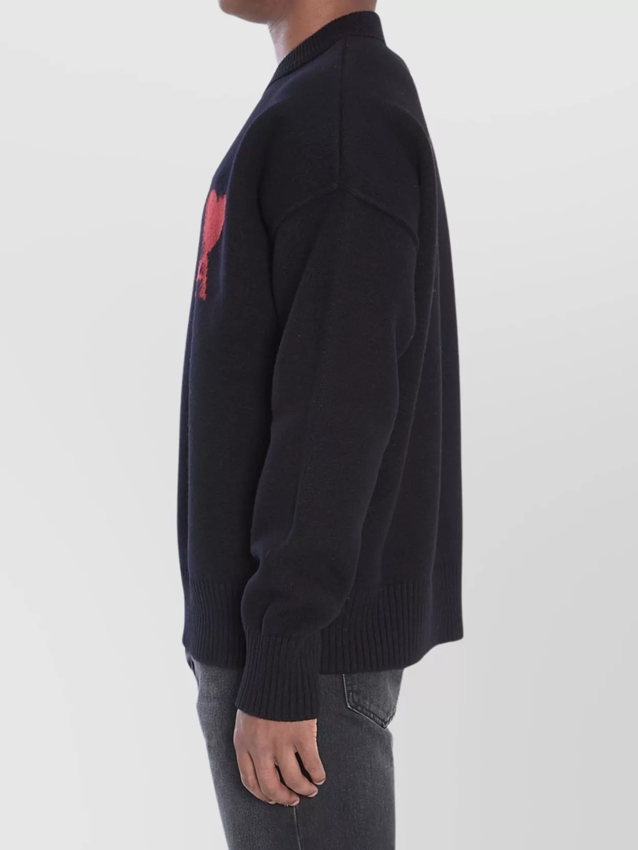 Ami Alexandre Mattiussi Ami Paris Wool Sweater With Heart Intarsia Design In Black