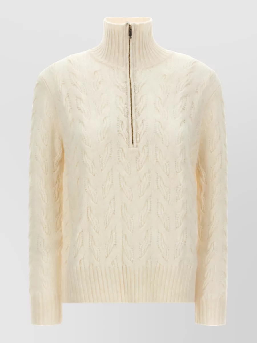 S Max Mara cashmere wool cable-knit half-zip high-neck sweatshirt