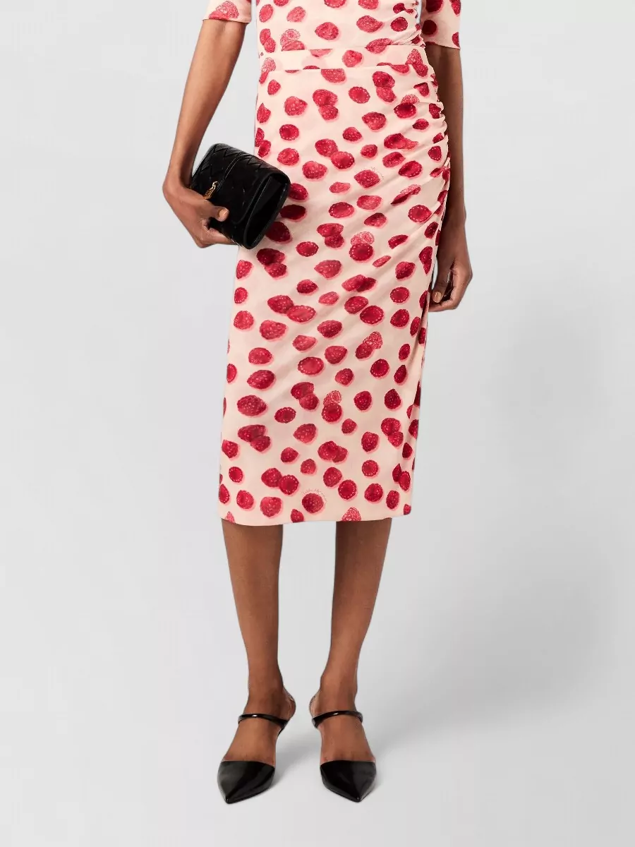 Stella Mccartney Raspberry Print Gathered Mesh Midi Skirt