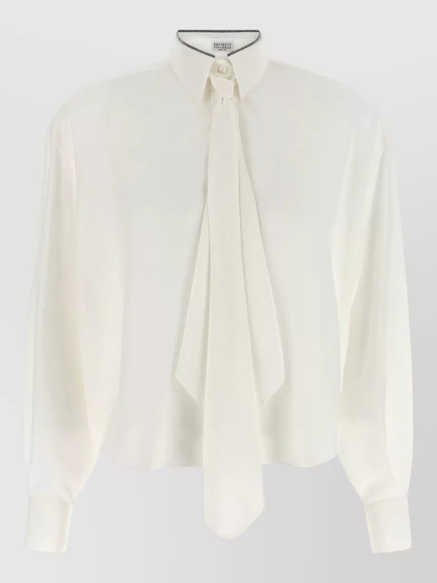 Brunello Cucinelli Silk Long-Sleeve Asymmetric Blouse