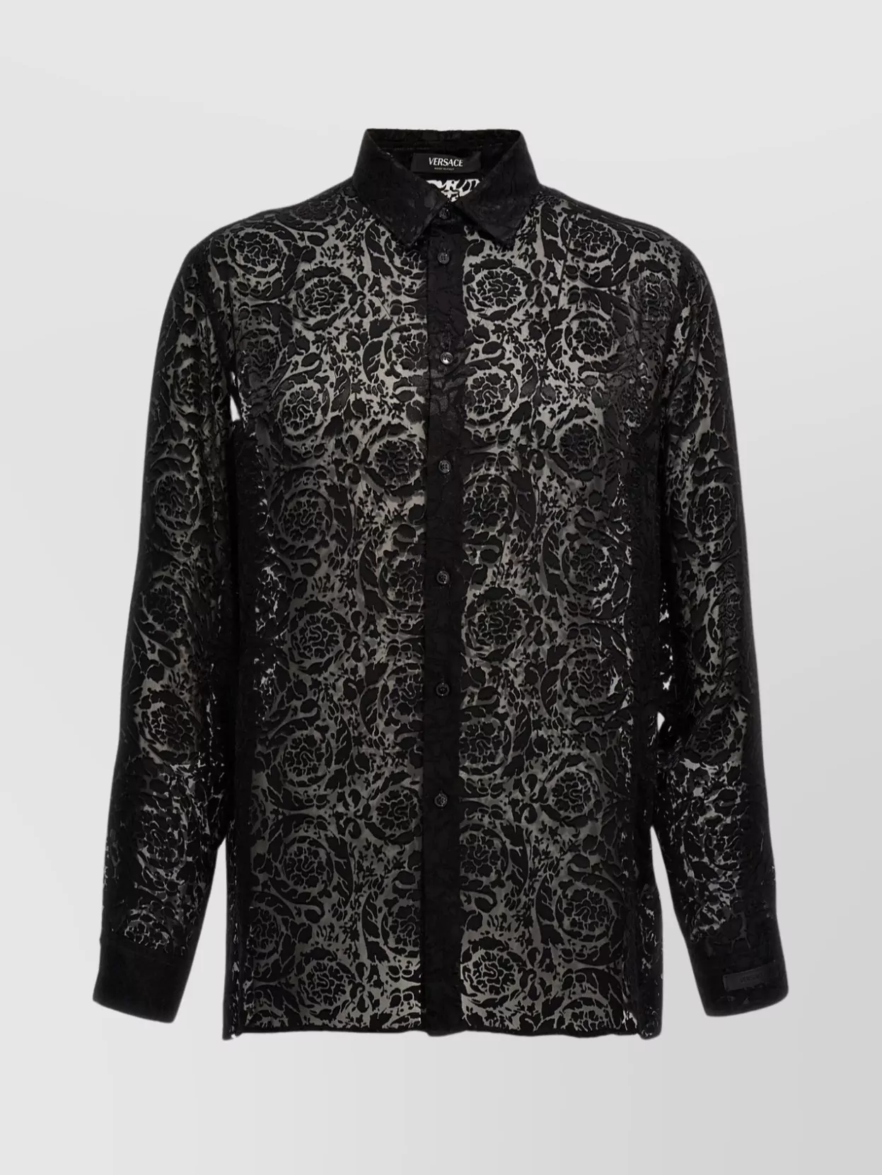 Versace Sheer Floral Button-down Shirt In Black