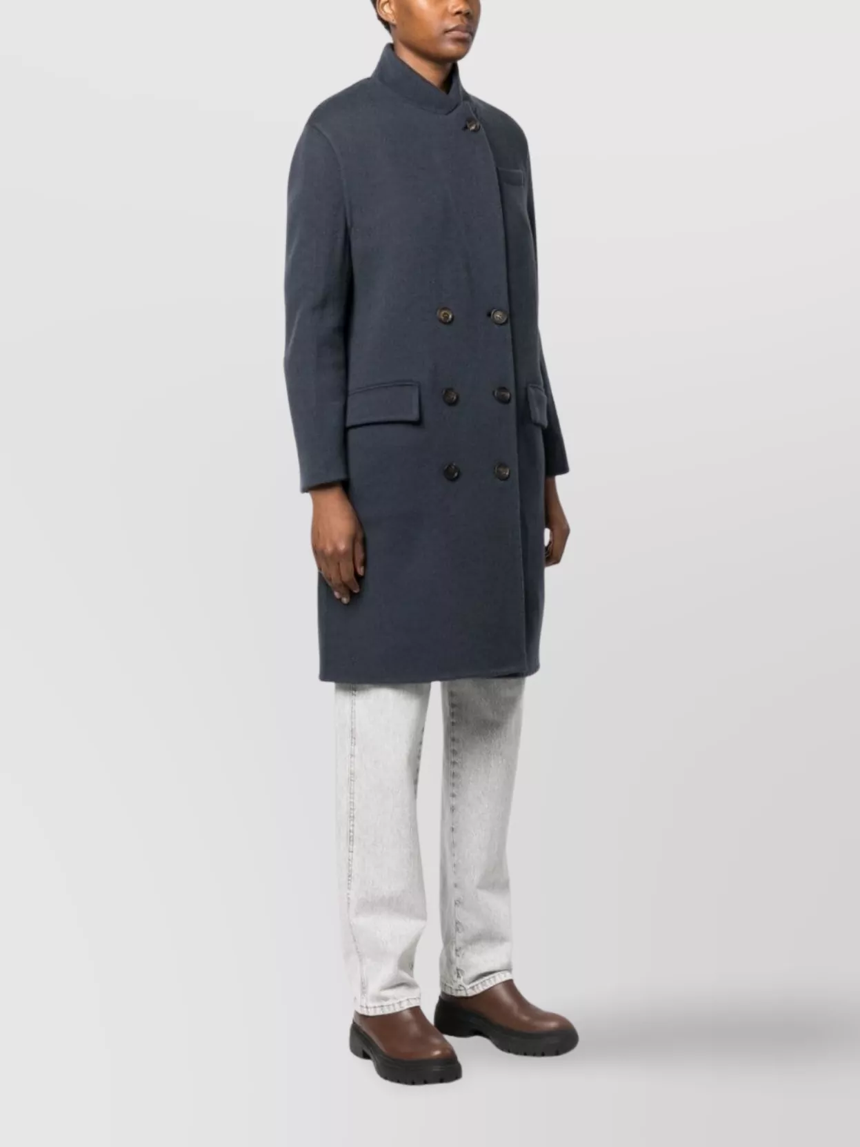 Brunello Cucinelli Double-breasted Button-fastening Coat In Gray