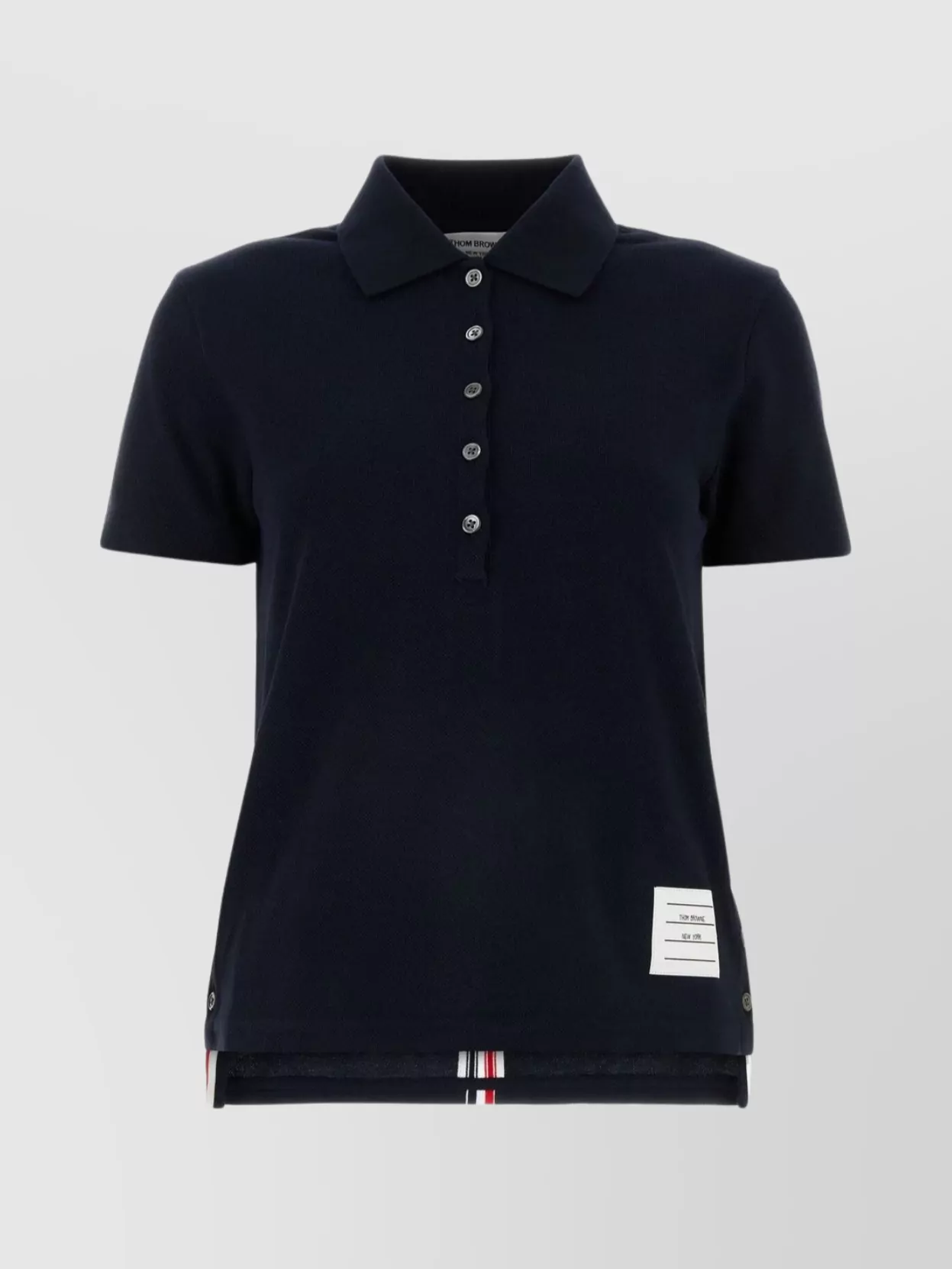 THOM BROWNE PIQUE POLO IN MIDNIGHT BLUE