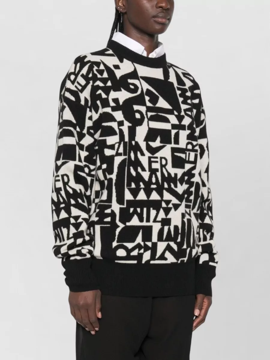 Zimmermann Wool Intarsia Logo-Pattern Crew-Neck Ribbed-Hem Jumper