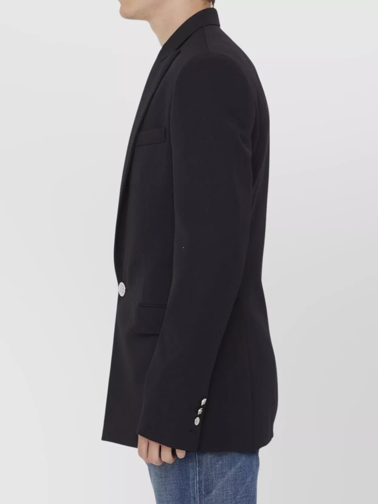 Balmain Fitted Wool Jacket With Notched Lapel In Black