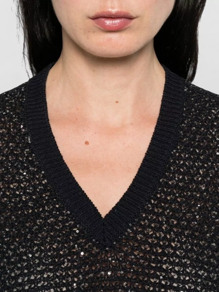 Fabiana Filippi Embellished V-Neck Short-Sleeve Top