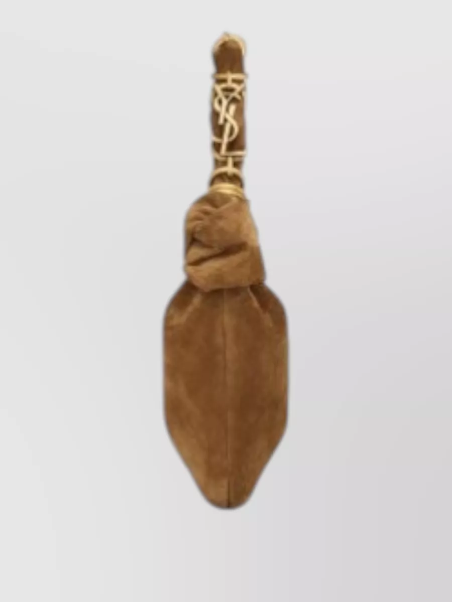 Saint Laurent Suede Purse Braided Handle Gold Tone Hardware