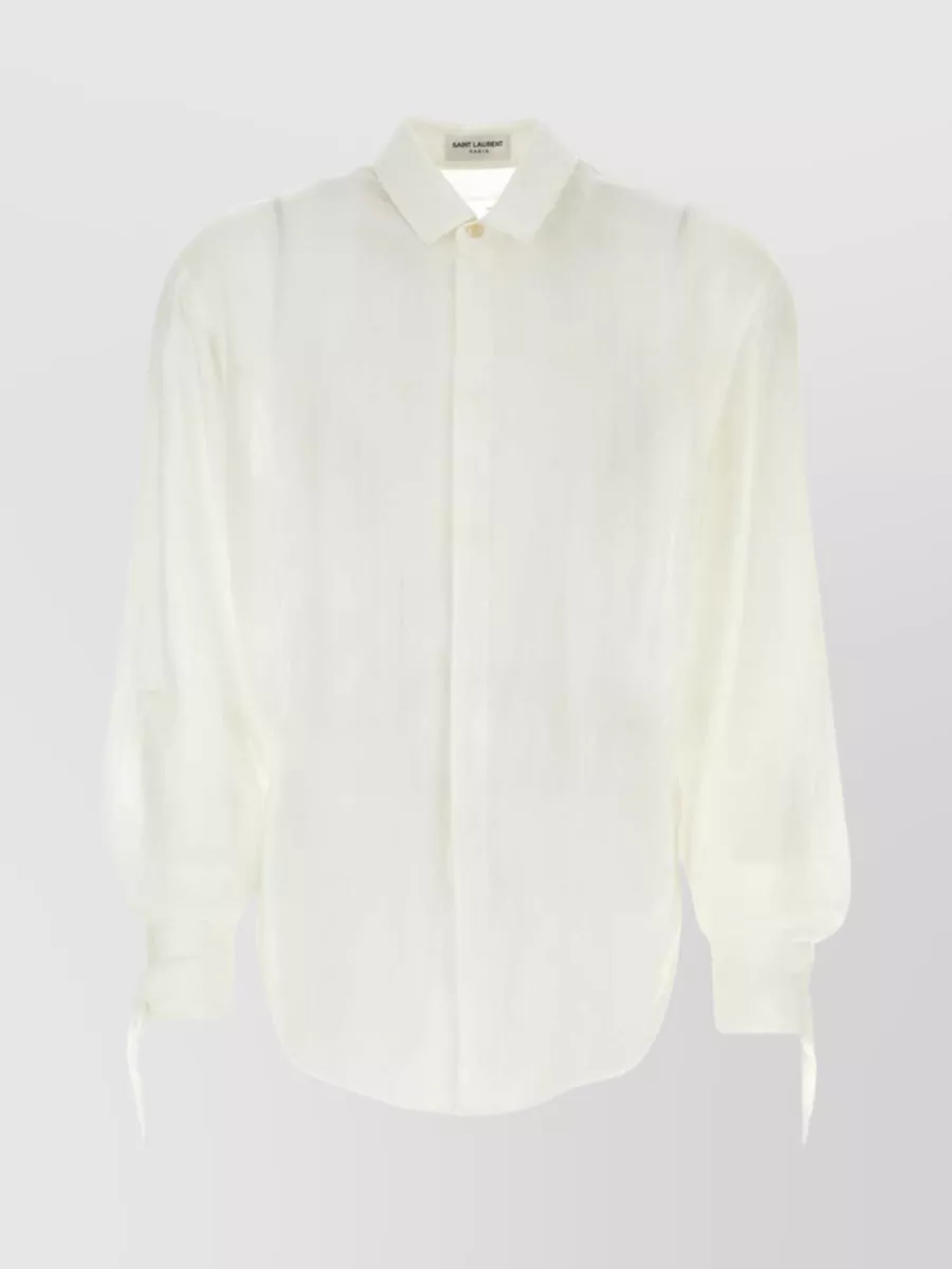 Shop Saint Laurent Crepe Shirt With Sleeve Gathering And Collar Stand In White