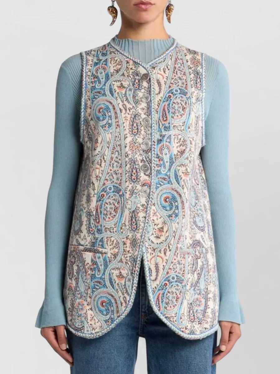 Etro Jacquard Paisley Floral Sleeveless Vest
