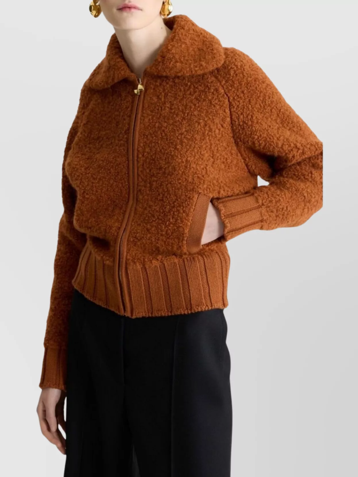 Patou Textured Jacket With Ribbed Cuffs And Hem
