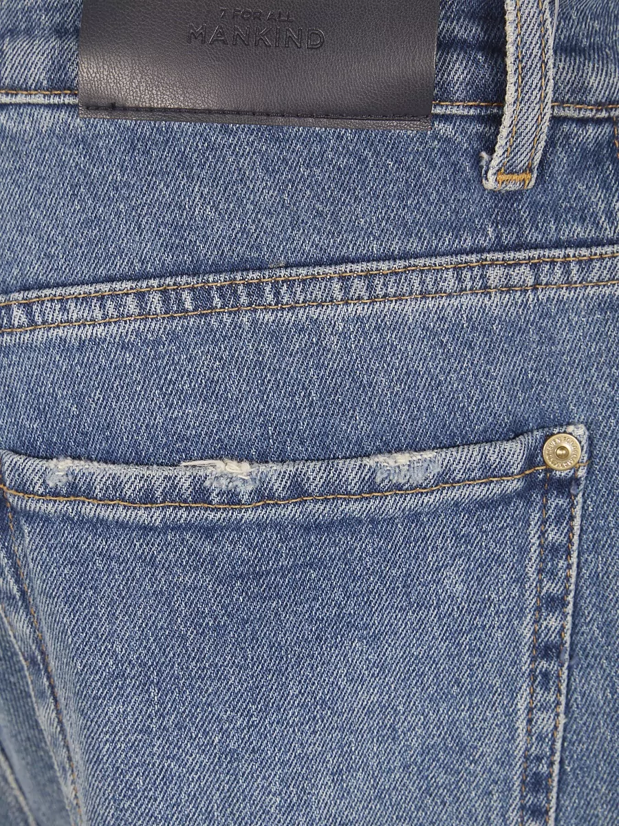 7 For All Mankind Wide Leg Explorer Denim Five Pocket Trousers In Blue