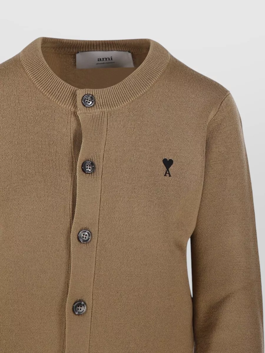 Ami Paris Merino Knit Cardigan Round Crew Neck