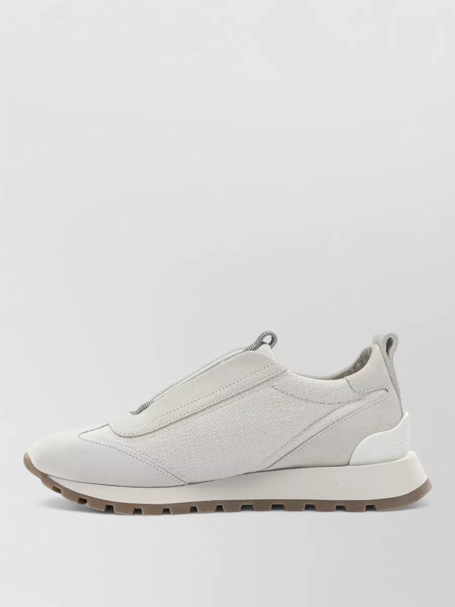 Brunello Cucinelli Canvas Suede Sneakers Precious Detail Rubber Sole