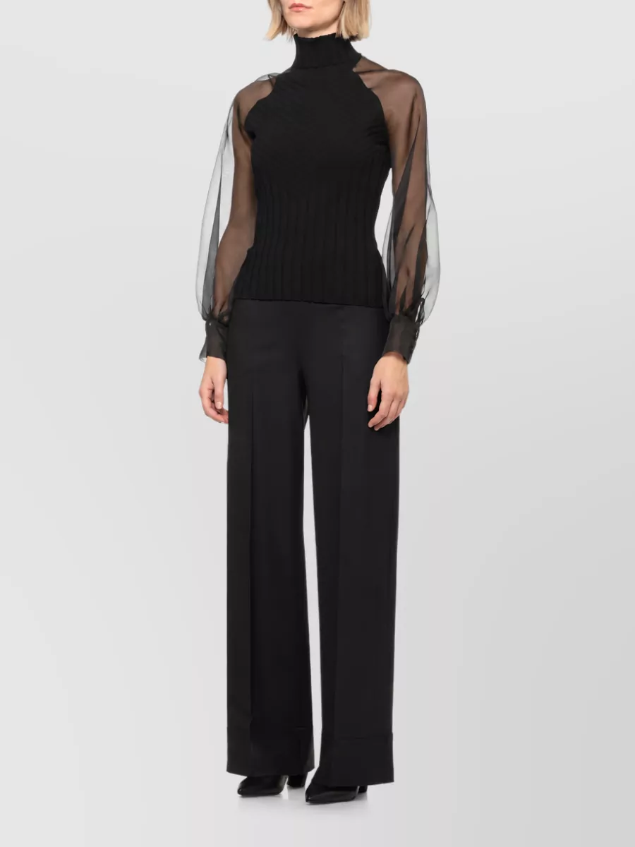 D.exterior Ribbed High-Neck Long-Sleeve Top