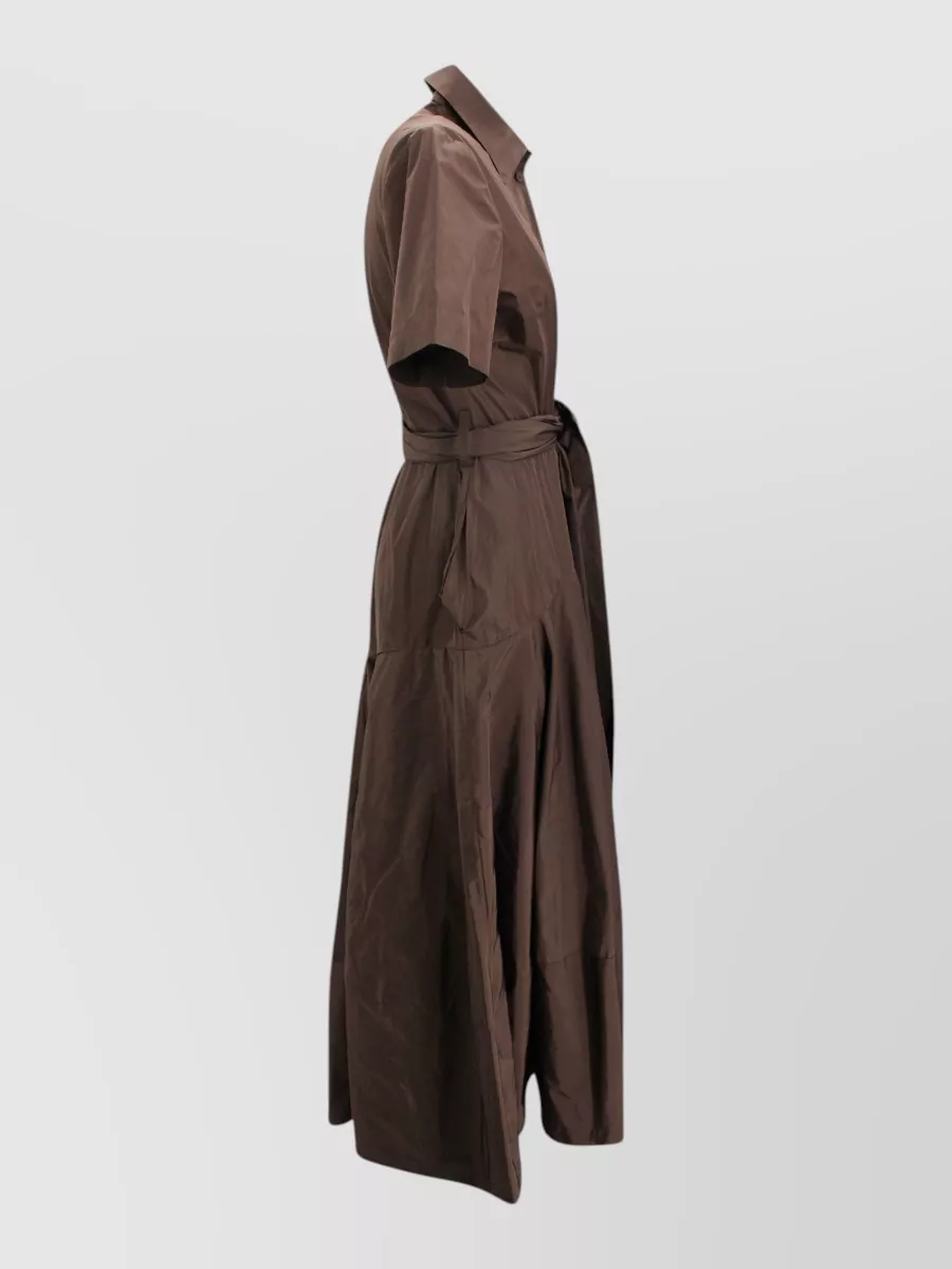 Parosh Taffeta Belted Short-Sleeve Midi Shirt Dress