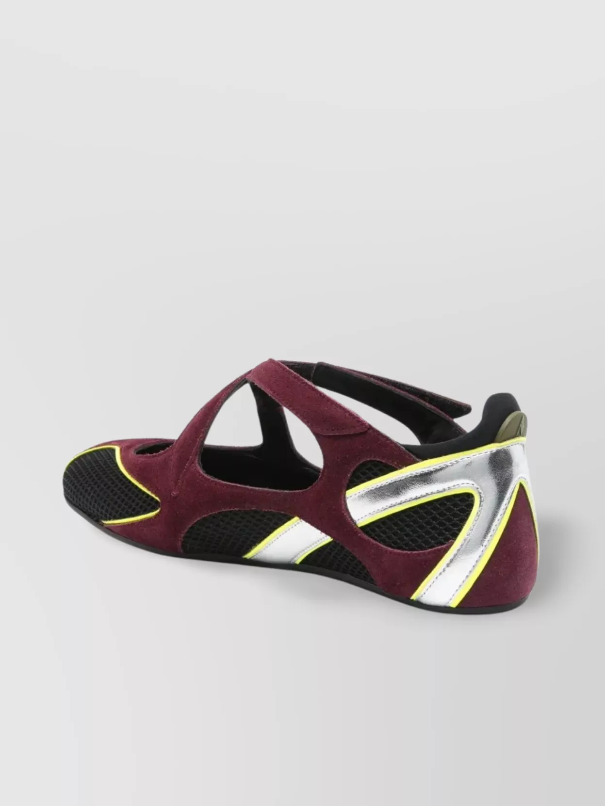 Attico Nomad Bordeaux Ballet Shoes With Criss-crossed Straps And Mesh Panels In Tech Fabric And Suede Woman