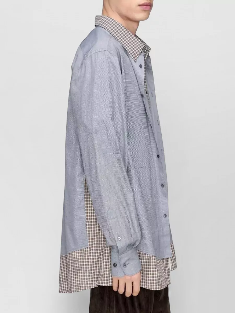 Maison Margiela Cotton Checked Band Collar Long-Sleeve Shirt