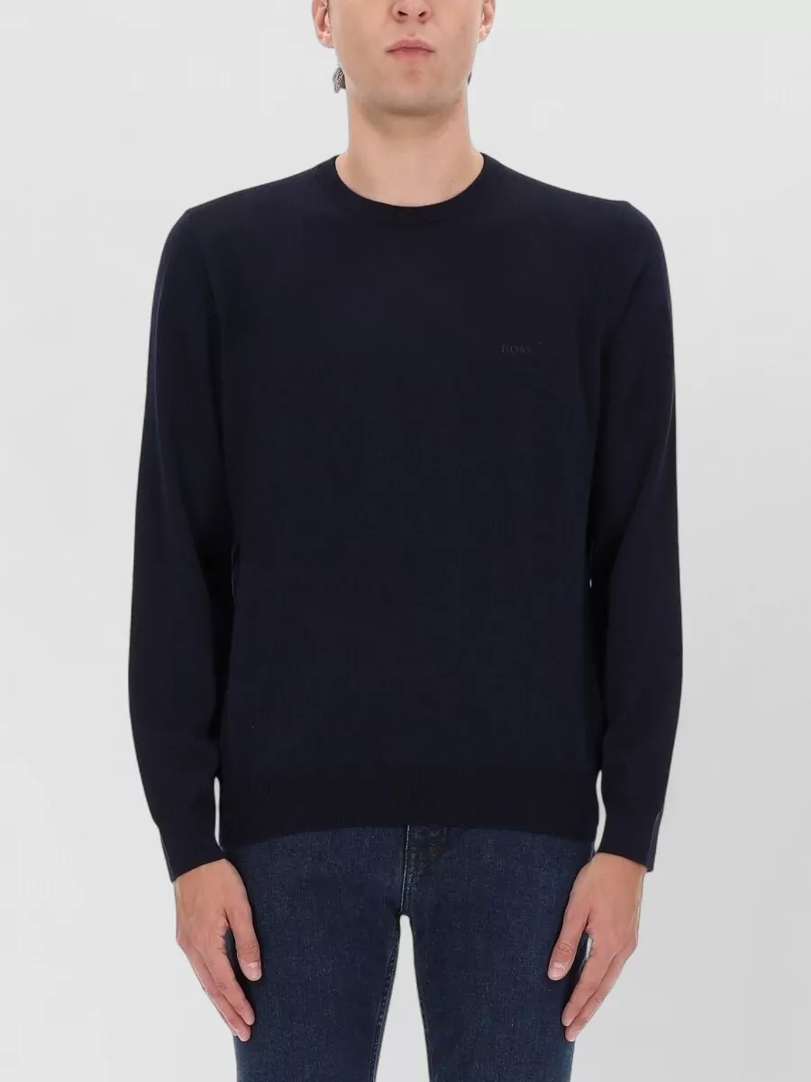 Boss Ribbed Cuff Long Sleeve Crew Neck Sweater