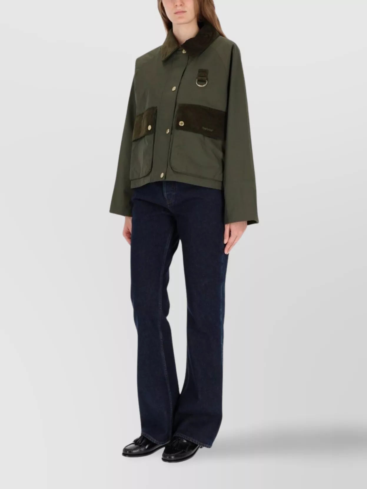 Barbour Stylish Jacket With Contrast Collar And Pockets In Green