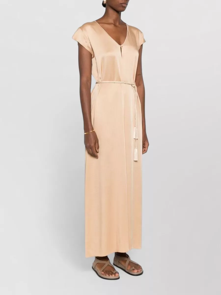 Forte Forte Long Dress Belted Waist Cap Sleeves