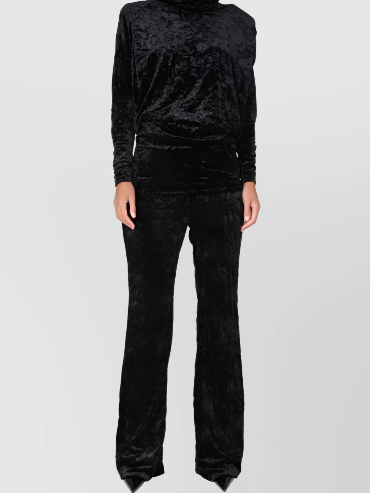 Saint Laurent Flared Full Length Velvet Trousers In Black